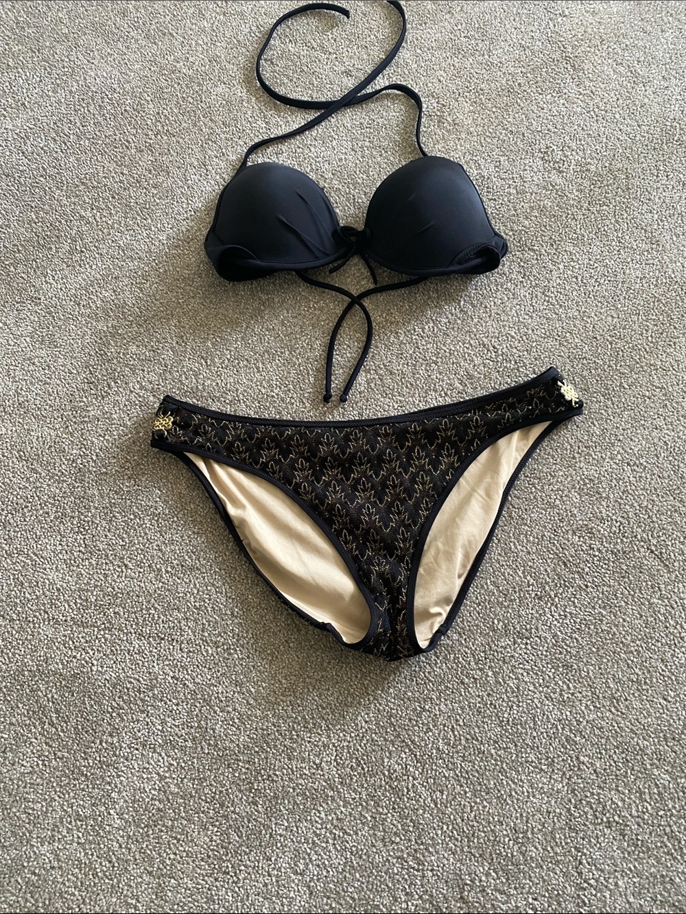Victoria's Secret Black Bikini Set with Gold Accent